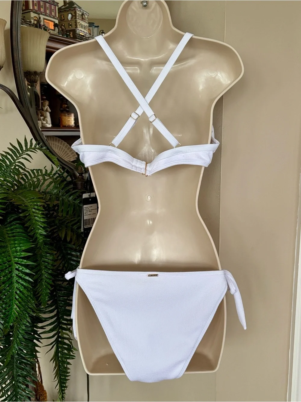NWT White & Pink Studded Embellished Bikini High Cut 2-Piece Swim Push Up Bra